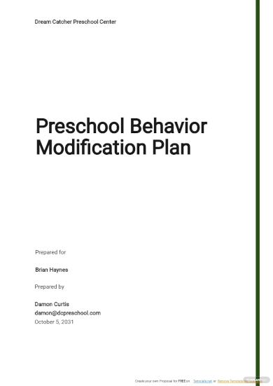 preschool behavior modification plan template