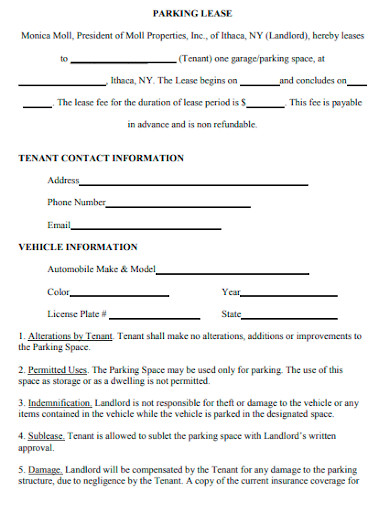 printable parking lease