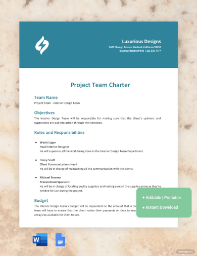 project team charter template