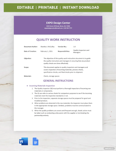 quality work instruction template