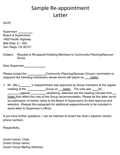 re appointment meeting letter template