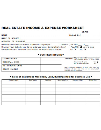 real estate income expense worksheet