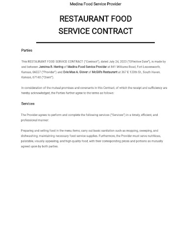 restaurant food service contract template