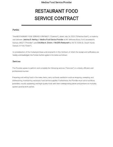 Restaurant Food Service Contract Template