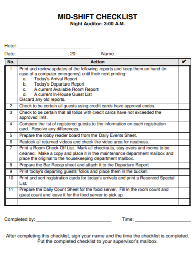 shift change over checklist template