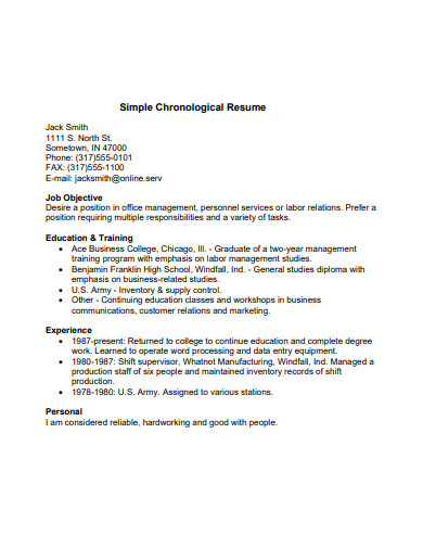 simple chronological resume