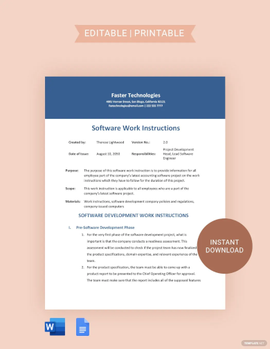 software work instruction template example