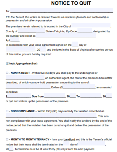 tenancy quit eviction notice form