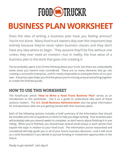 trucking business plan worksheet template