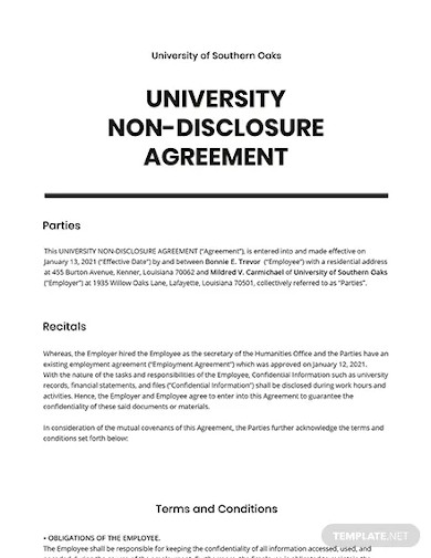 university non disclosure agreement