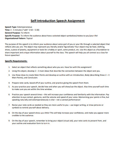 5 minute self introduction speech template