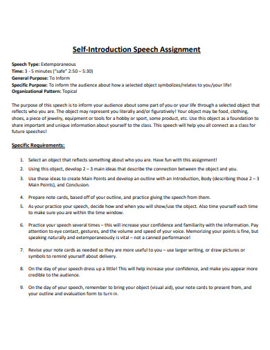 5 Minute Self Introduction Speech Template