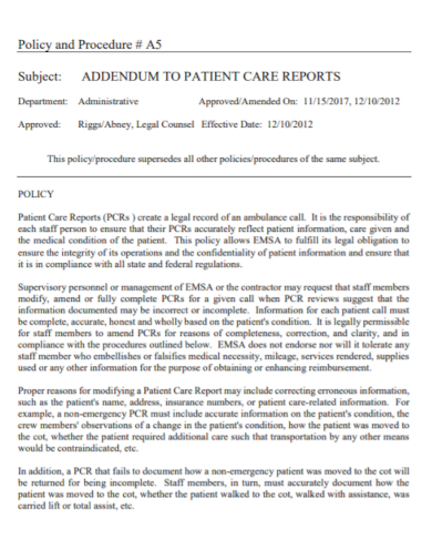 addendum to patient care reports