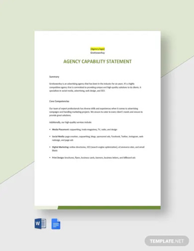 agency capability statement template