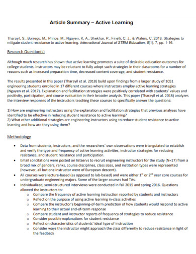 Article Summary Active Learning