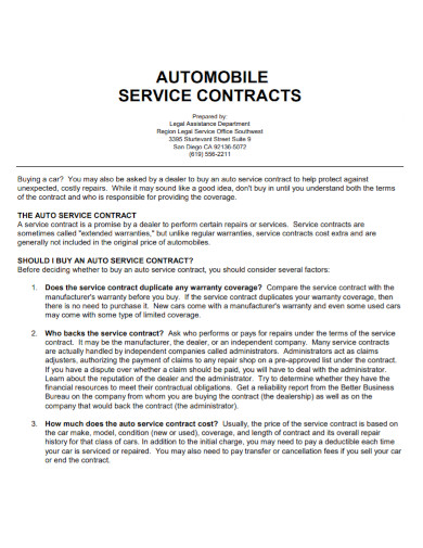 auto service contract template