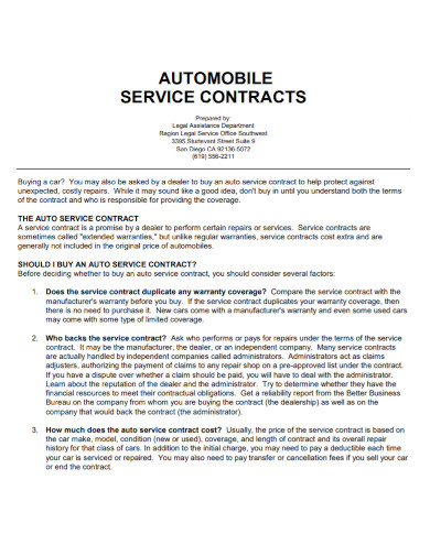 Auto Service Contract - 10+ Examples, Format, Pdf | Examples