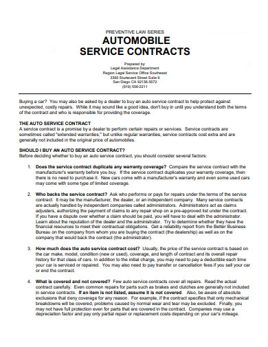 automobile service contract template