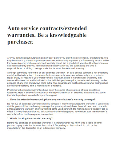 Auto Service Contract - 10+ Examples, Format, Pdf | Examples