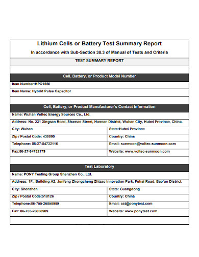 battery test summary report