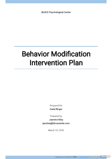 behavior modification intervention plan template