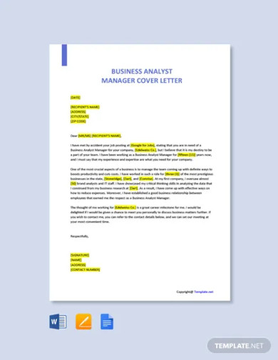 business analyst manager cover letter template