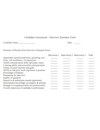 candidate assessment interview summary 1