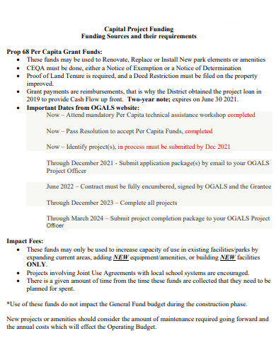 capital project funding requirements