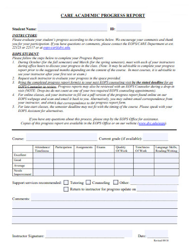 Care Academic Progress Report