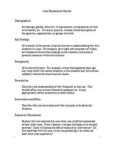 Case Presentation Outline