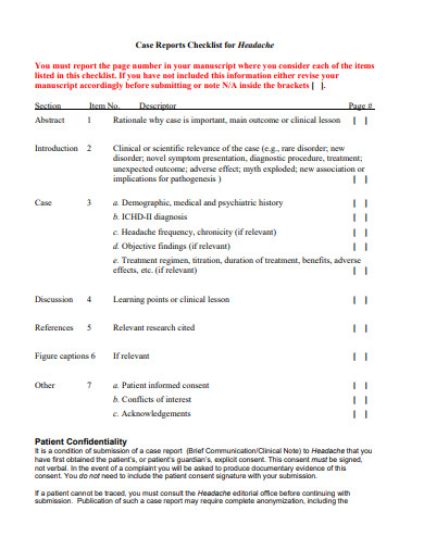 case reports checklist for headache