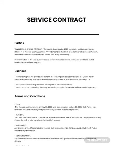 cleaning service contract template