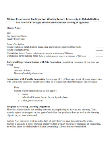 Clinical Internship Weekly Report