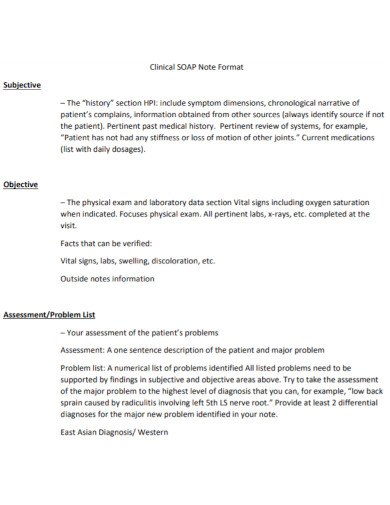 clinical soap note format