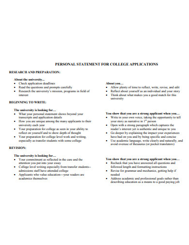 college application personal statement format