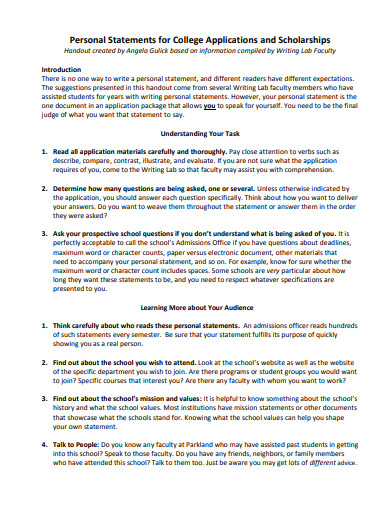 College Application Personal Statement - 6+ Examples, Format, Pdf ...