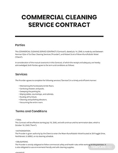 commercial cleaning service contract template