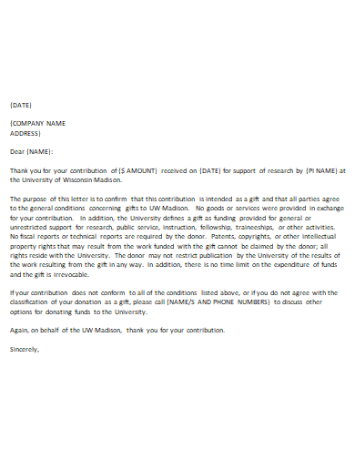 company donor acknowledgement letter