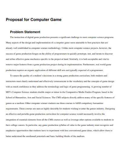 computer game design proposal