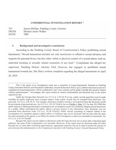 confidential investigation report example