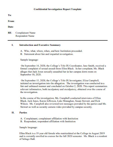 confidential investigation summary report template