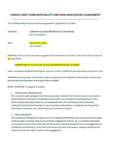consultant confidentiality agreement example