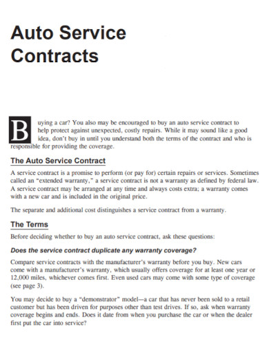 consumer auto service contract