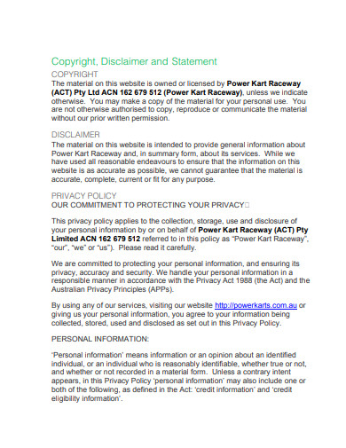 copyright disclaimer policy statement