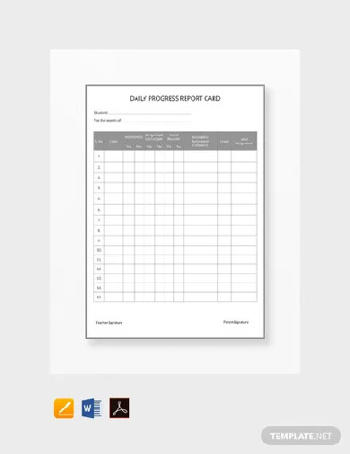 Daily Progress Report Card Template