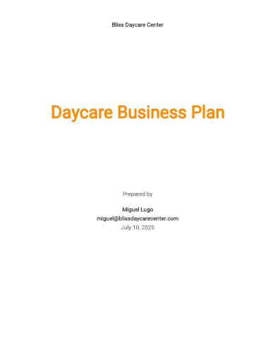 Daycare Business Plan Template