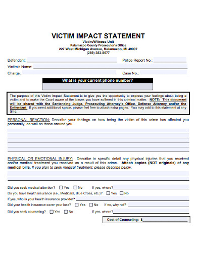 Defendant Victim Impact Statement