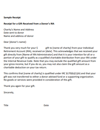 donor acknowledgement gift receipt letter