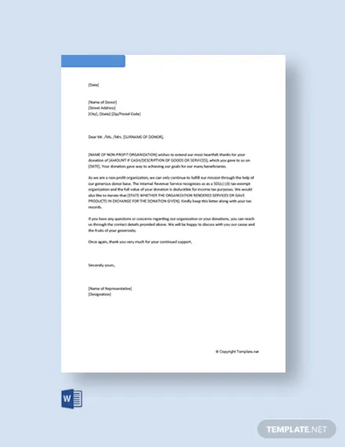 donor acknowledgement letter template