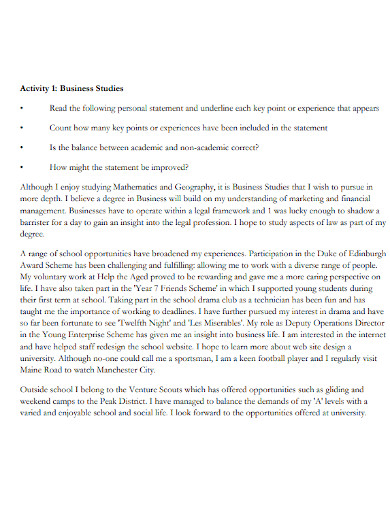 editable business personal statement